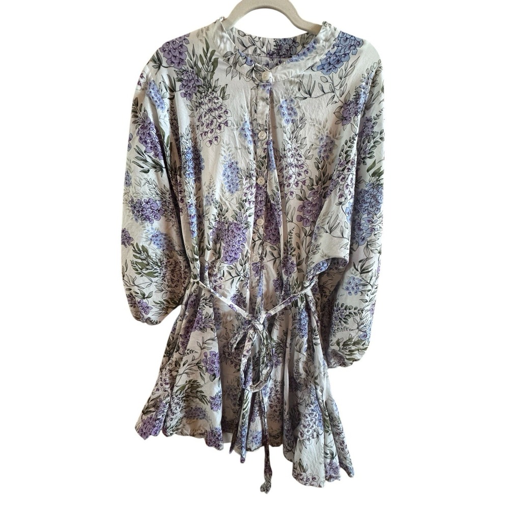 Premier Armour Floral Fit & Flare Short Dress Woman's Sz 16‎ Cotton Puff Sleeves